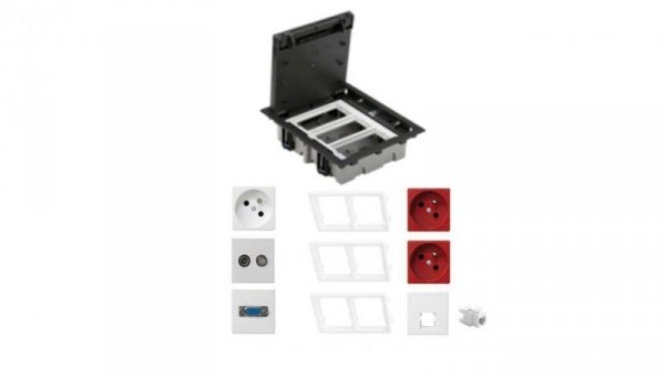 KONTAKT SIMON FLOOR BOX puszka podłogowa 1x gniazdo z/u + 2x DATA + 1x gniazdo RJ45 kat. 6 + 1x VGA + 1x RTV-SAT do podłóg techn