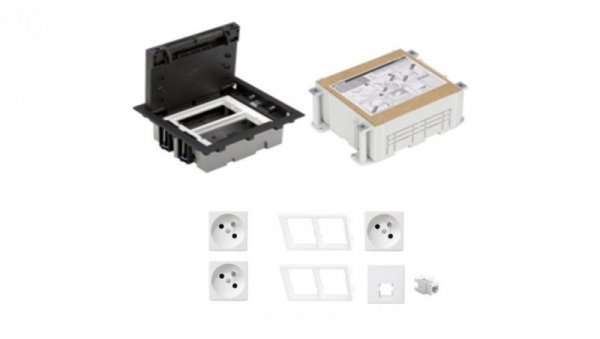 KONTAKT SIMON FLOOR BOX puszka podłogowa 3x gniazdo pojedyncze z/u + 1x gniazdo RJ45 kat. 6 nieekranowane + kaseta do wylewki