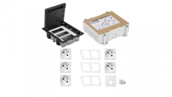 KONTAKT SIMON FLOOR BOX puszka podłogowa 5x gniazdo pojedyncze z/u + 1x gniazdo RJ45 kat.6 nieekranowane + kaseta do wylewki
