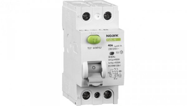 Wyłącznik różnicowoprądowy RCD 1-fazowy 40A 30mA typ A 2-biegunowy 2P (230V AC) 2-modułowy NOARK
