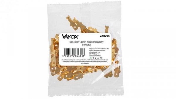 Wsuwka kablowa 4.8mm miedziana VA0295 Vayox /100szt./