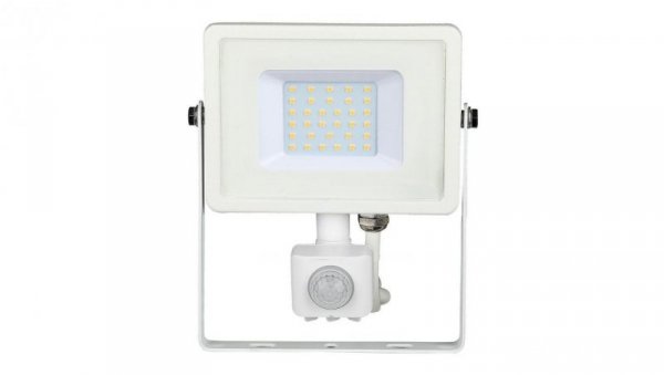 Naświetlacz, projektor LED SMD 30W 2400lm 3000K IP65 biały z czujnikiem ruchu, barwa WW biała ciepła V-TAC SAMSUNG VT-30-S-W 5 L