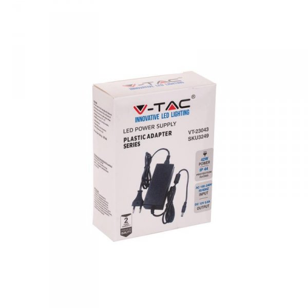 Zasilacz LED V-TAC 42W 12V 3.5A IP44 Wtyczkowy desktop z przewodami VT-23043