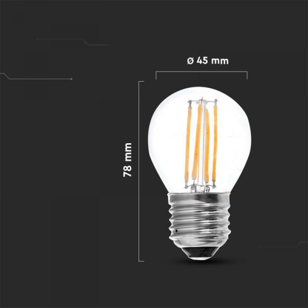 Żarówka LED V-TAC 4W Filament E27 G45 P45 Kulka VT-1980 6500K 400lm