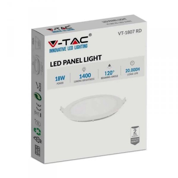 Panel LED V-TAC Premium Downlight 18W Okrągły fi225 VT-1807 2700K 1400lm