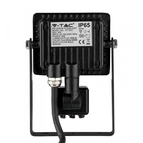 Projektor LED V-TAC 10W SAMSUNG CHIP Czujnik Ruchu Funkcja Cut-OFF Czarny VT-10-S-B 4000K 800lm 5 Lat Gwarancji