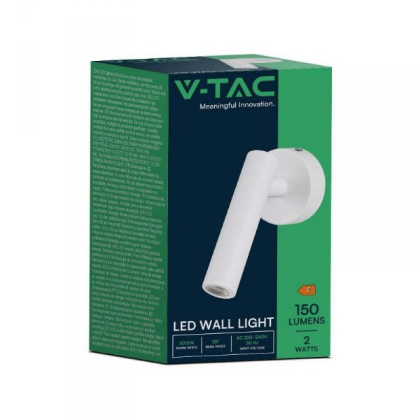 Oprawa LED V-TAC 2W Kinkiet Hotel Łóżko Biały VT-412 4000K 150lm