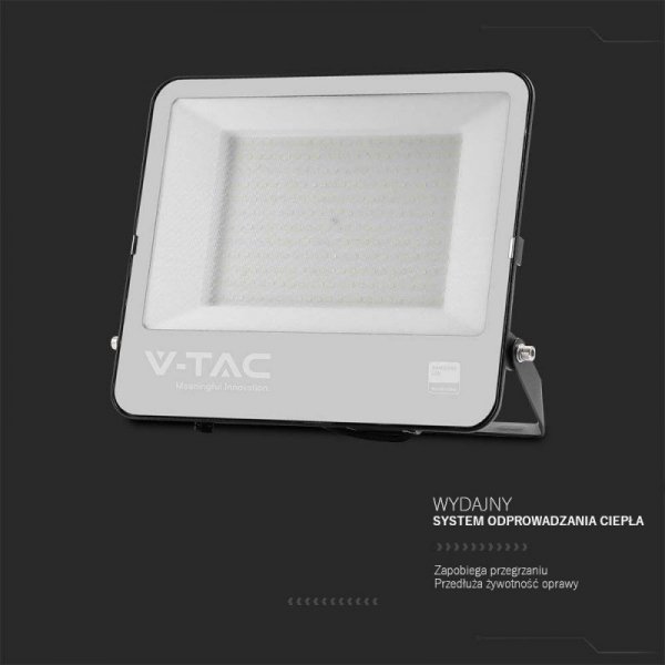 Projektor LED V-TAC 200W 100Lm/W Przewód 1mb SAMSUNG CHIP Czarny VT-44204 4000K 17540lm 5 Lat Gwarancji