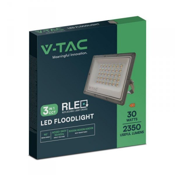 Projektor LED V-TAC 30W CCT Zmiana Barwy, Wymienny LED VT-44030CCT 3000-6500K 2350lm.