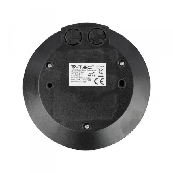 Czujnik Ruchu 360st V-TAC Natynkowy Sufitowy SLIM 25mm Czarny VT-8027