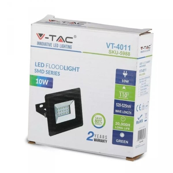 Projektor LED V-TAC 10W Czarny E-Series IP65 VT-4011 Kolor Zielony