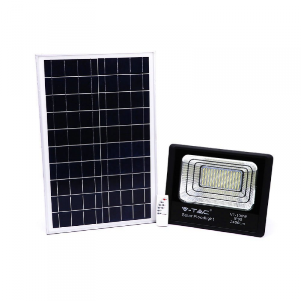 Projektor LED Solarny V-TAC 35W Czarny IP65, Pilot, Timer VT-100W 4000K 2450lm