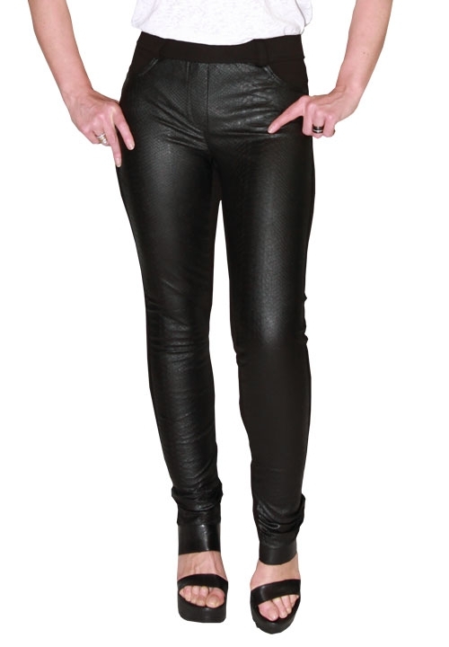 DJUK 01 czarne spodnie - legginsy z imitacją skóry, tył z gładkiej tkaniny