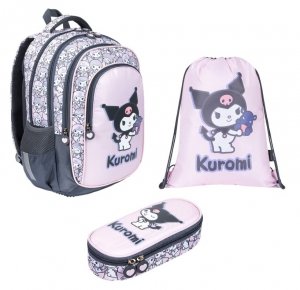 ZESTAW PLECAK 3 KOMOROWY PIÓRNIK WOREK NA OBUWIE KUROMI PINK