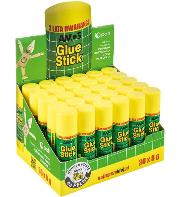 Klej w sztyfcie Amos szkolny biurowy 8 g ORYGINALNY