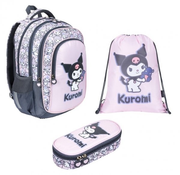 ZESTAW PLECAK 3 KOMOROWY PIÓRNIK WOREK NA OBUWIE KUROMI PINK