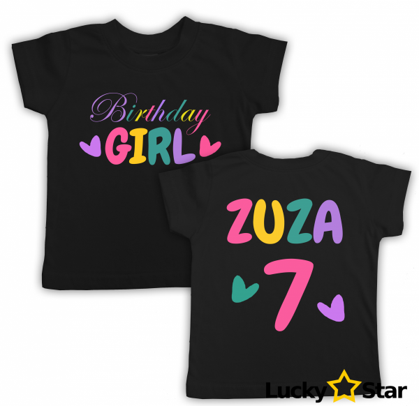 Koszulka na urodziny Birthday GIRL z imieniem i cyfrą Dowolne urodziny