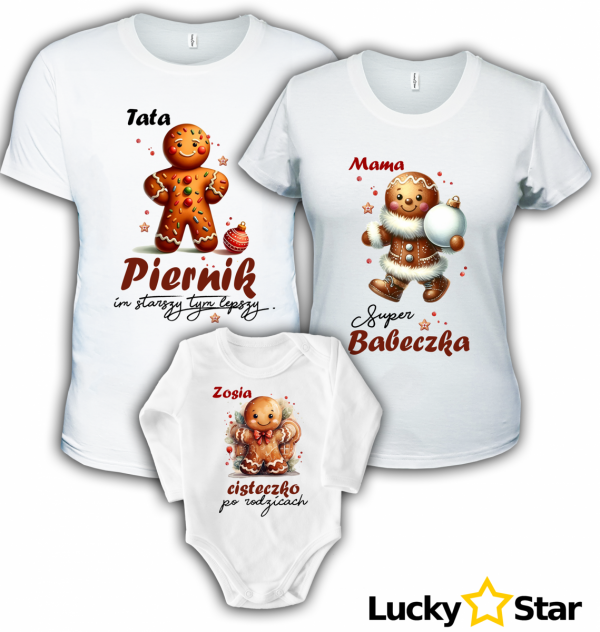 Koszulki rodzinne Zestaw Świąteczny Babeczka Piernik i Ciasteczko