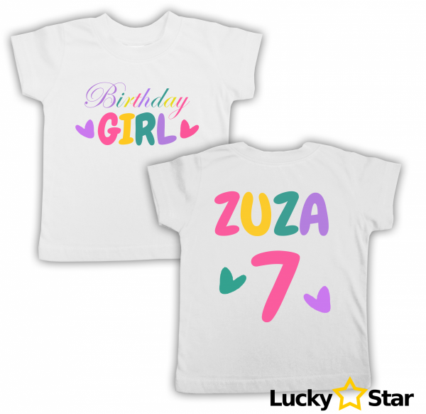Koszulka na urodziny Birthday GIRL z imieniem i cyfrą Dowolne urodziny