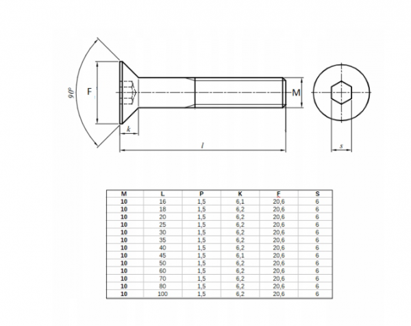 ŚRUBA STOŻKOWA IMBUS M10X30 DIN 7991 Opakowanie 10szt