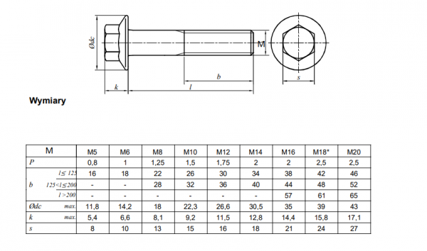 ŚRUBA Z KOŁN.  M  12X30  DIN 6921 KL 10,9