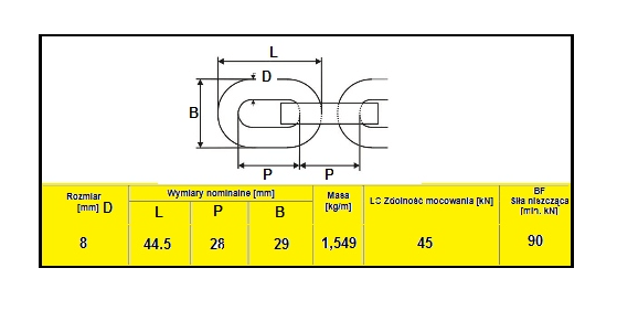 ŁAŃCUCH ZRYWKOWY ZESTAW G8 MM 2,5M