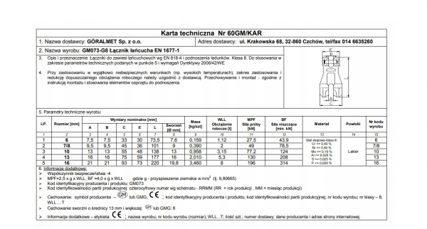 ŁĄCZNIK ŁAŃCUCHA  6MM WLL1,12T