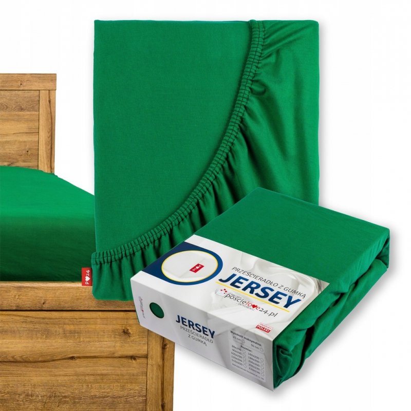 Prześcieradło Jersey z Gumką 200x200 Bawełna Bok 30 cm butelkowa zieleń