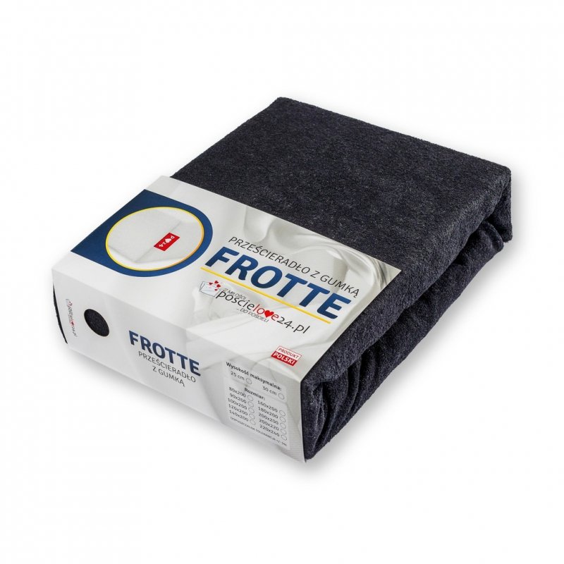 Prześcieradło Frotte z Gumką 200X200 Gruba Bawełna 200g Bok 30 cm czarny