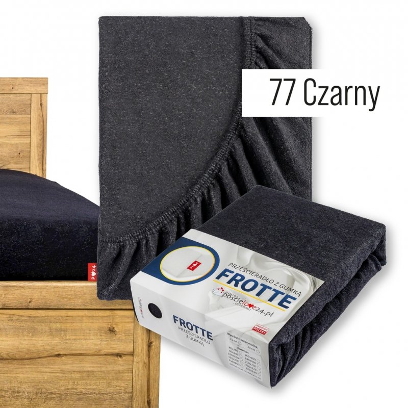 Prześcieradło Frotte z Gumką 200X200 Gruba Bawełna 200g Bok 30 cm czarny