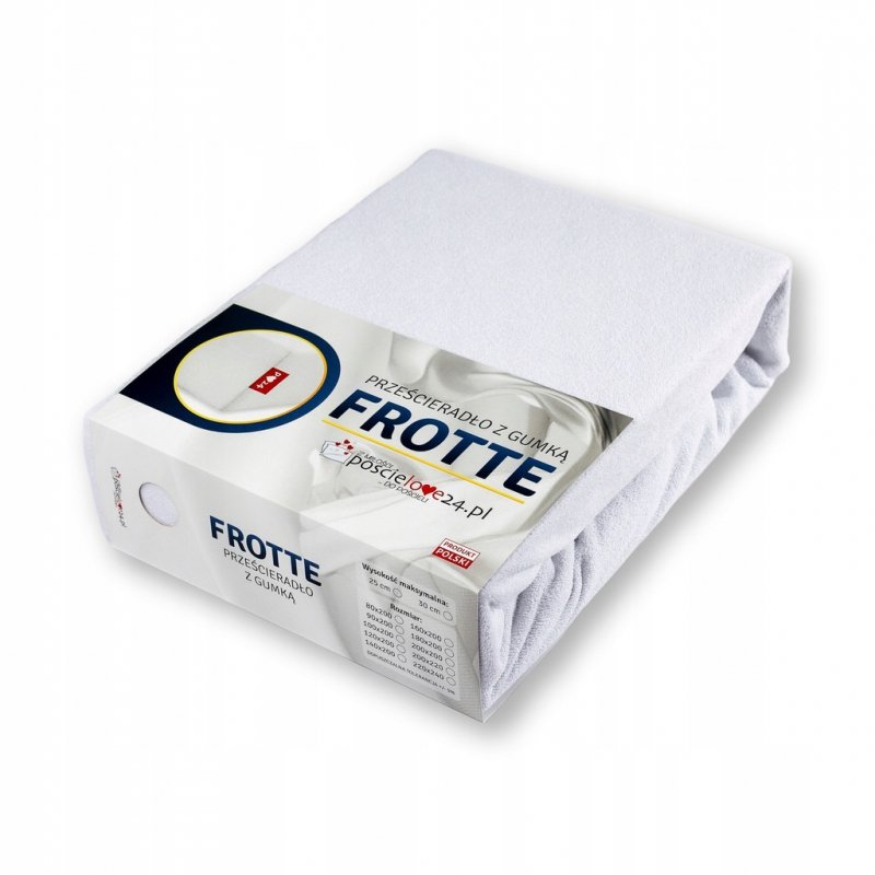 Prześcieradło Frotte z Gumką 90x200 Gruba Bawełna 200g Bok 30 cm biały