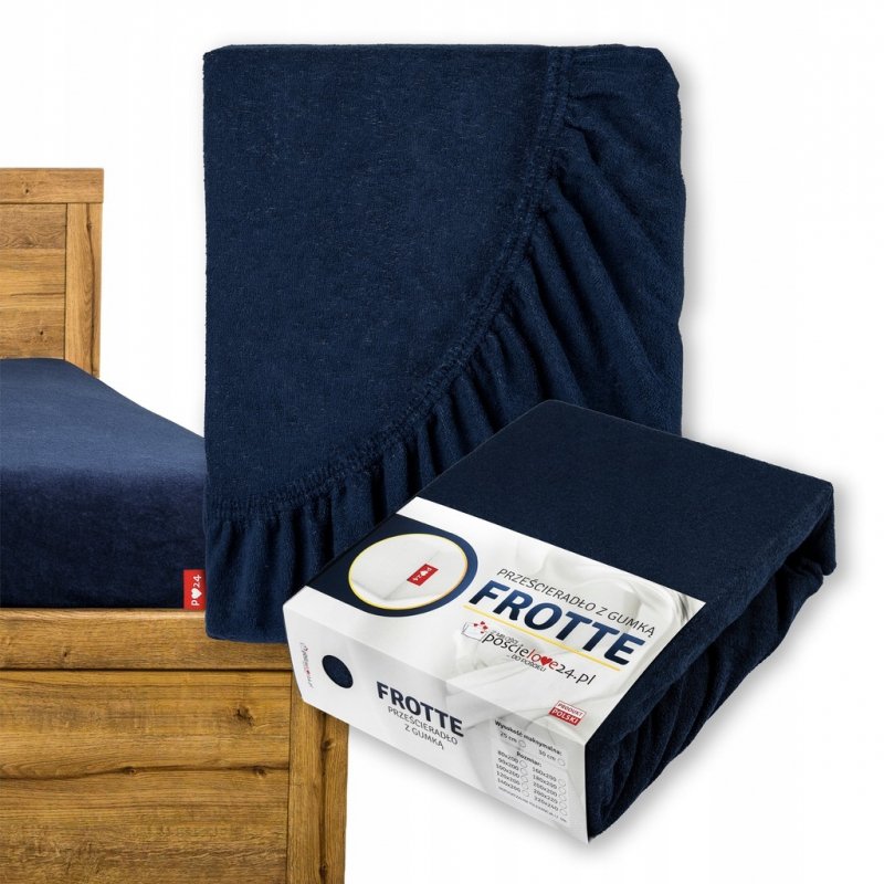 Prześcieradło Frotte z Gumką 160X200 Gruba Bawełna 200g Bok 30 cm granatowy