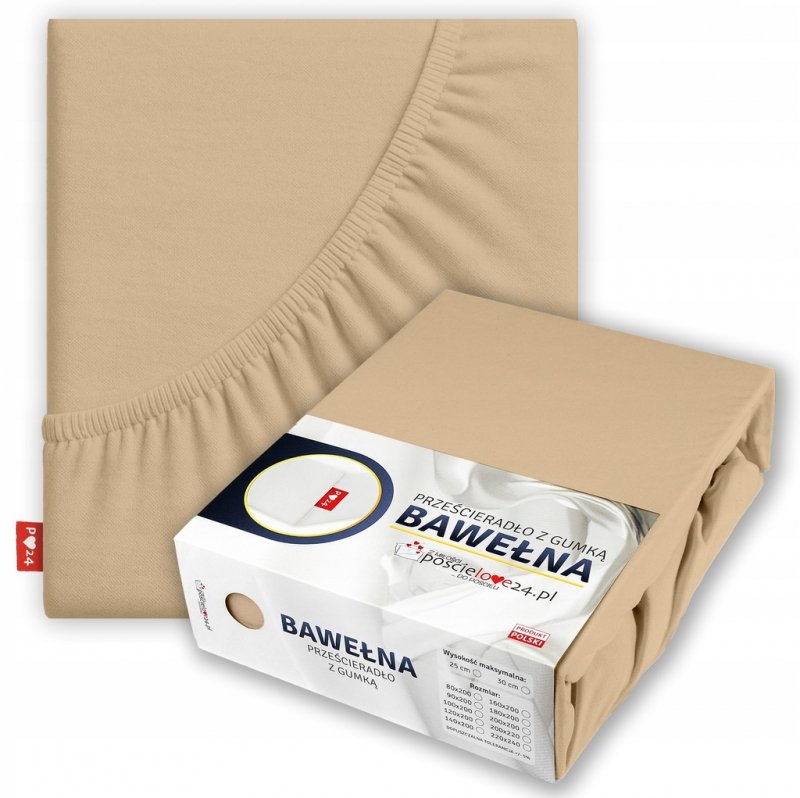 Prześcieradło 80x200 z Gumką GRUBA Bawełna Premium Bok 30 cm Beżowy