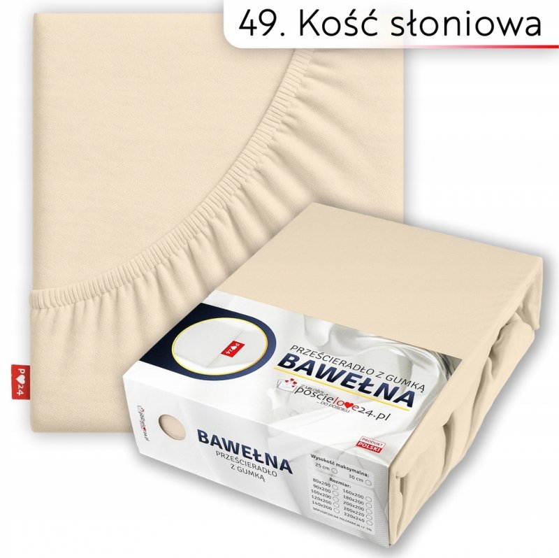 Prześcieradło 140x200 z Gumką GRUBA Bawełna Premium Bok 30 cm Kość słoniowa