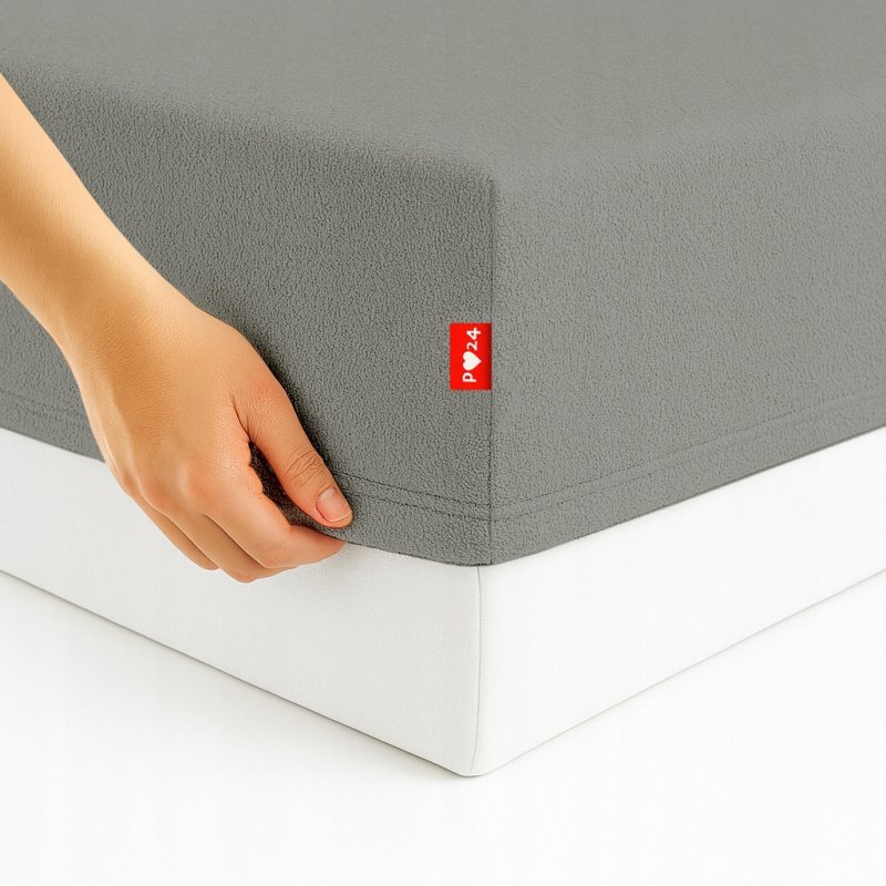 Prześcieradło Frotte z Gumką 220X240 Gruba Bawełna 200g Bok 30 cm stalowy