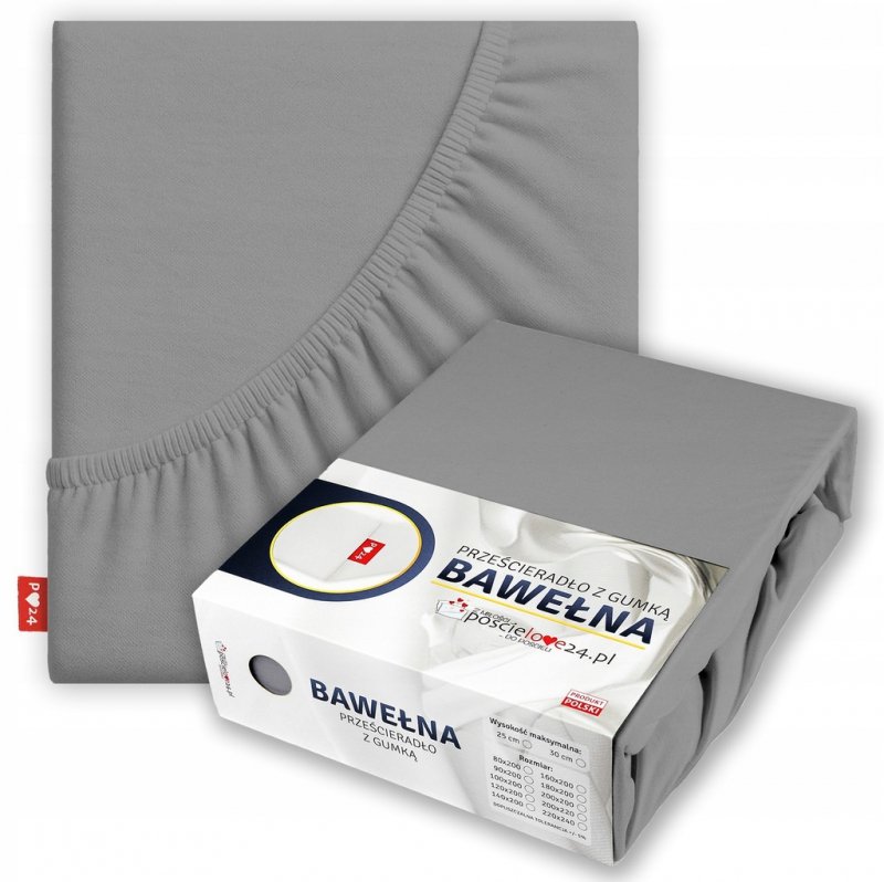 Prześcieradło 80x200 z Gumką GRUBA Bawełna Premium Bok 30 cm Stalowy