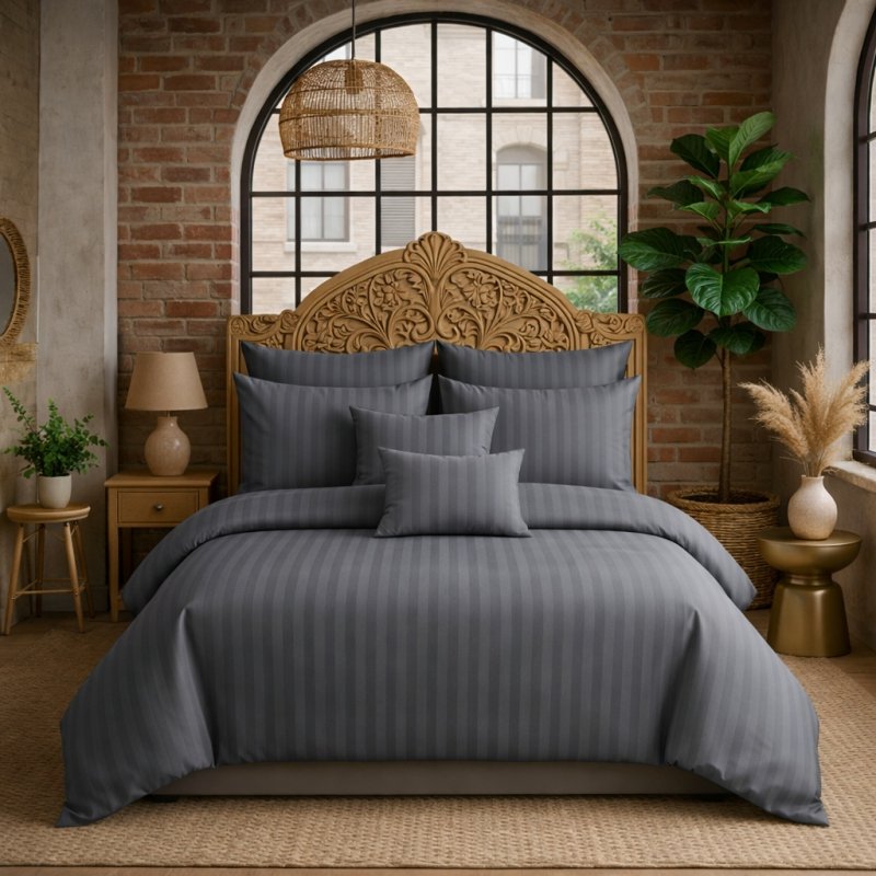 POŚCIEL 200x220 HOTELOWA 100% GRUBA BAWEŁNA SATYNOWA ADAMASZEK GRAFIT