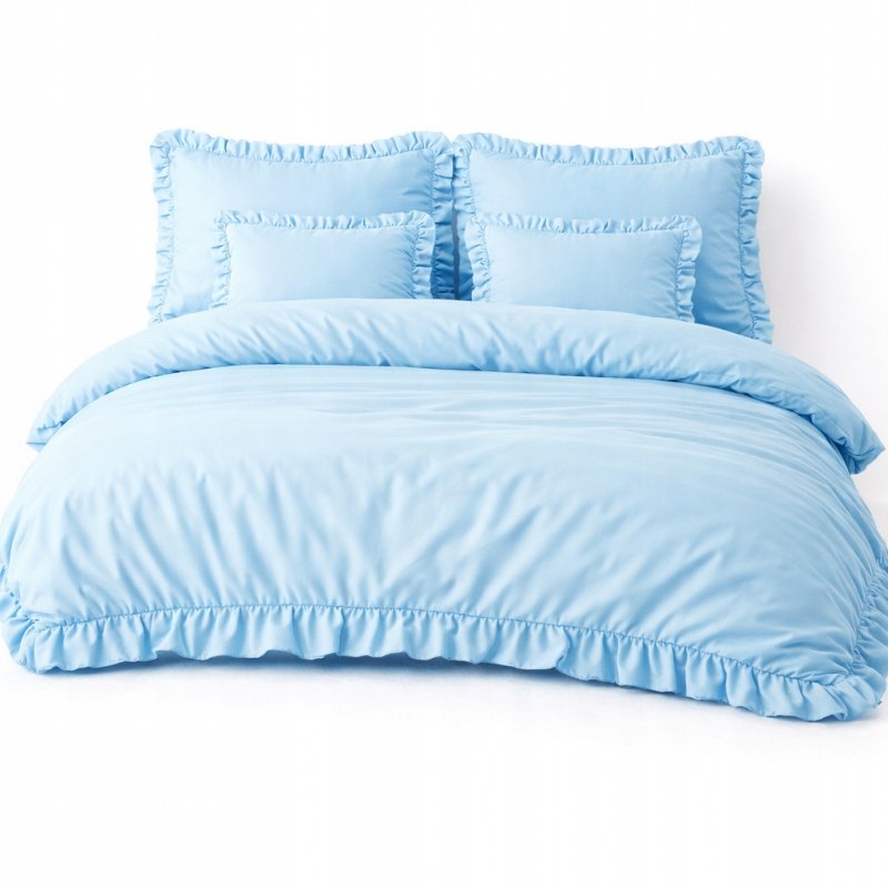 POŚCIEL 160x200 Z FALBANĄ KOMPLET 3 CZĘŚCIOWY MIKROFIBRA KOLOR BŁĘKIT