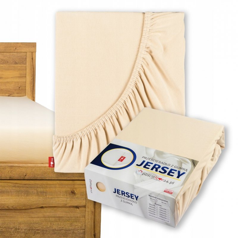 Prześcieradło Jersey z Gumką 140x200 Gruba Bawełna Bok 30 cm kość słoniowa