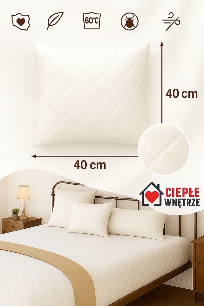 Poduszka 40x40 Antyalergiczna Pikowana GRUBA Polska HCS