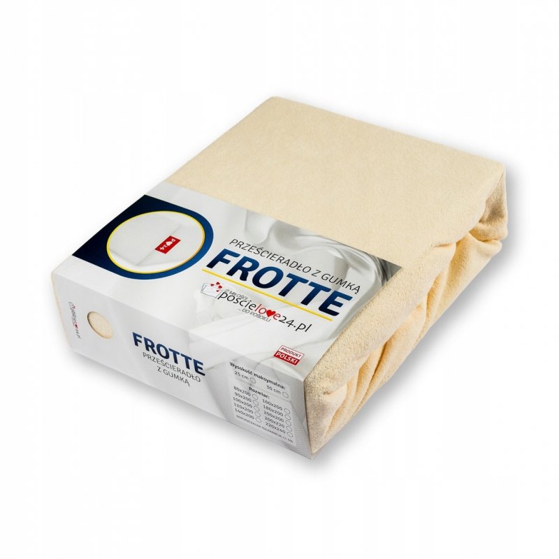 Prześcieradło Frotte z Gumką 200X220 Gruba Bawełna Bok 30 cm kość słoniowa