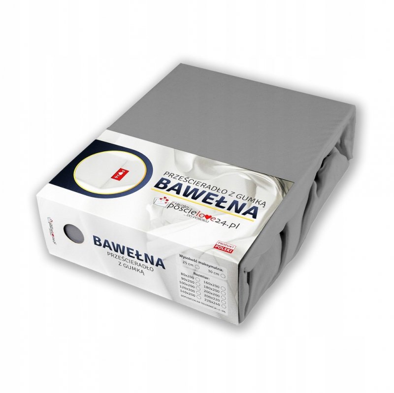 Prześcieradło 100x200 z Gumką GRUBA Bawełna Premium Bok 30 cm Stalowy