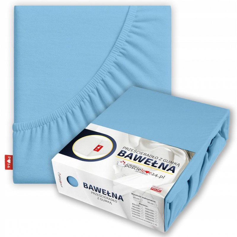 Prześcieradło 80x200 z Gumką GRUBA Bawełna Premium Bok 30 cm Błękitny