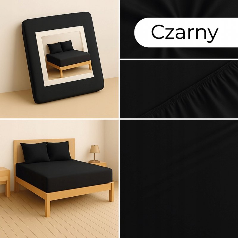 PRZEŚCIERADŁO Z GUMKĄ 180x200 CZARNY MATERAC ZAKŁADKA DO 25 CM