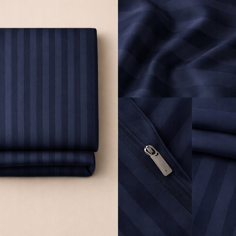 POŚCIEL 200x220 HOTELOWA 100% GRUBA BAWEŁNA SATYNOWA ADAMASZEK GRANATOWY