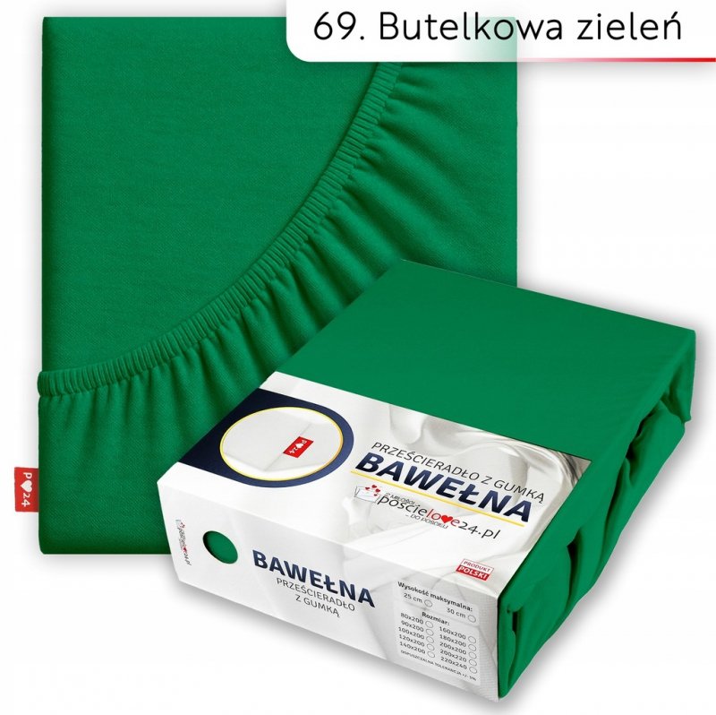 Prześcieradło 200x220 z Gumką GRUBA Bawełna Premium Bok 30 Butelkowa zieleń