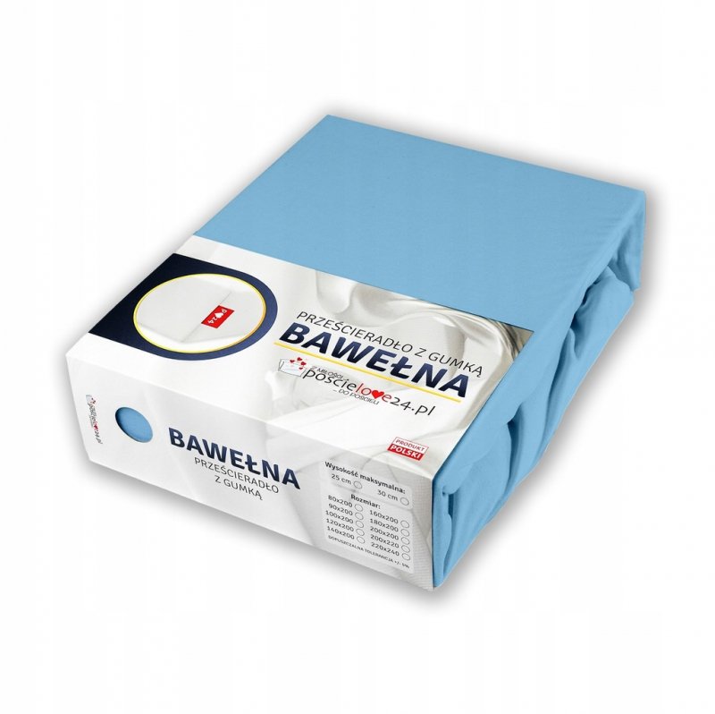 Prześcieradło 120x200 z Gumką GRUBA Bawełna Premium Bok 30 cm Błękitny