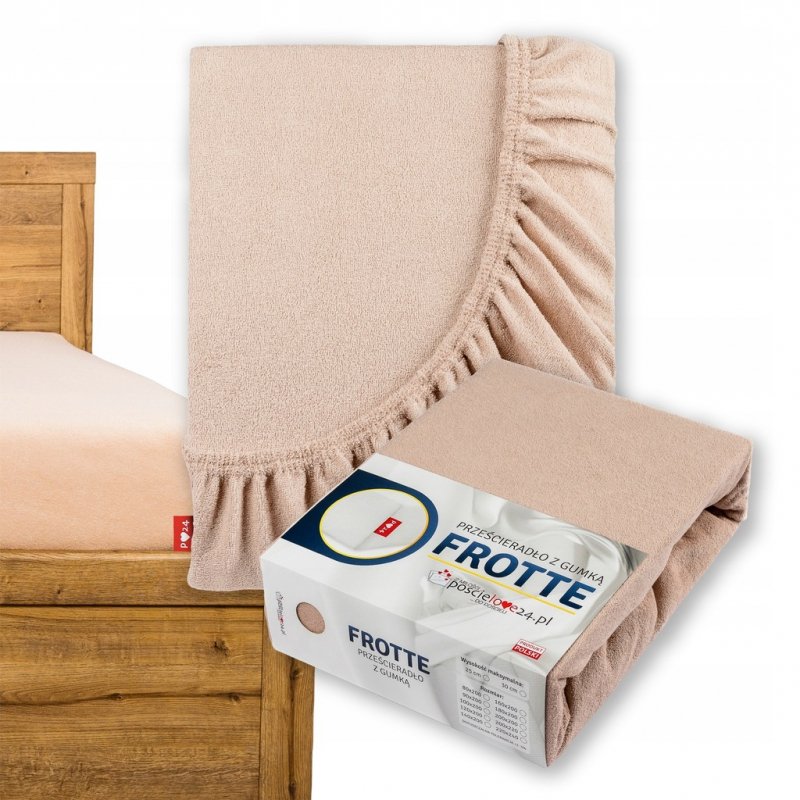 Prześcieradło Frotte z Gumką 200X200 Gruba Bawełna 200g Bok 30 cm cafe