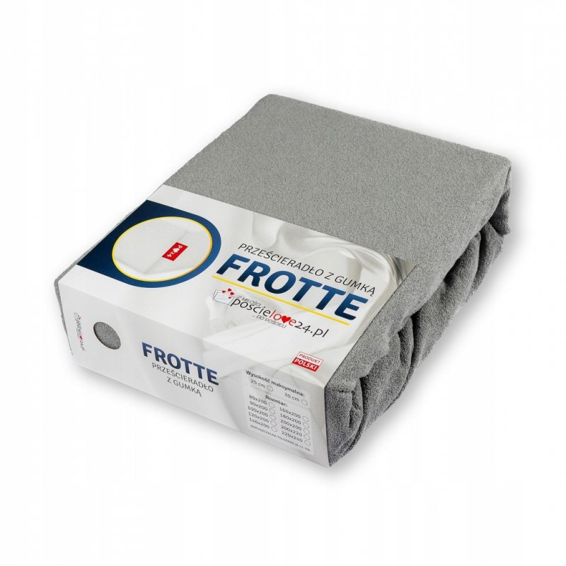 Prześcieradło Frotte z Gumką 200X220 Gruba Bawełna 200g Bok 30 cm stalowy