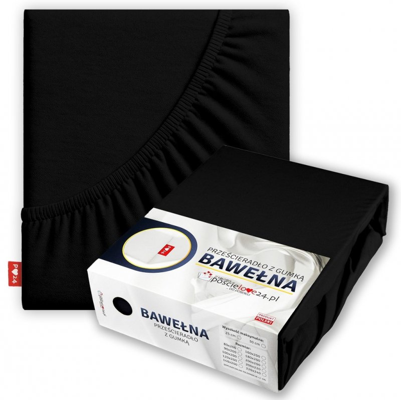 Prześcieradło 90x200 z Gumką GRUBA Bawełna Premium Bok 30 cm Czarny